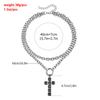 Punk Hip Hop Black Zircon Cross Pendant Double Layered Necklace for Women Men Trendy Metal Long Necklaces Gothic Neck Jewelry