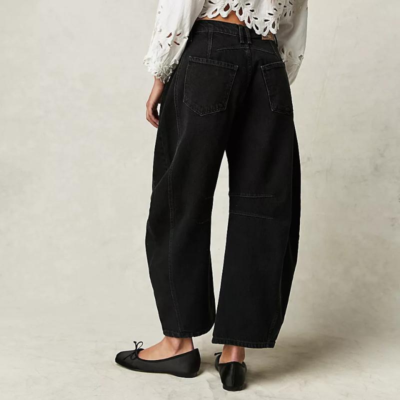 GMXIA Calças largas femininas casuais da moda, calças jeans lavadas de cintura média