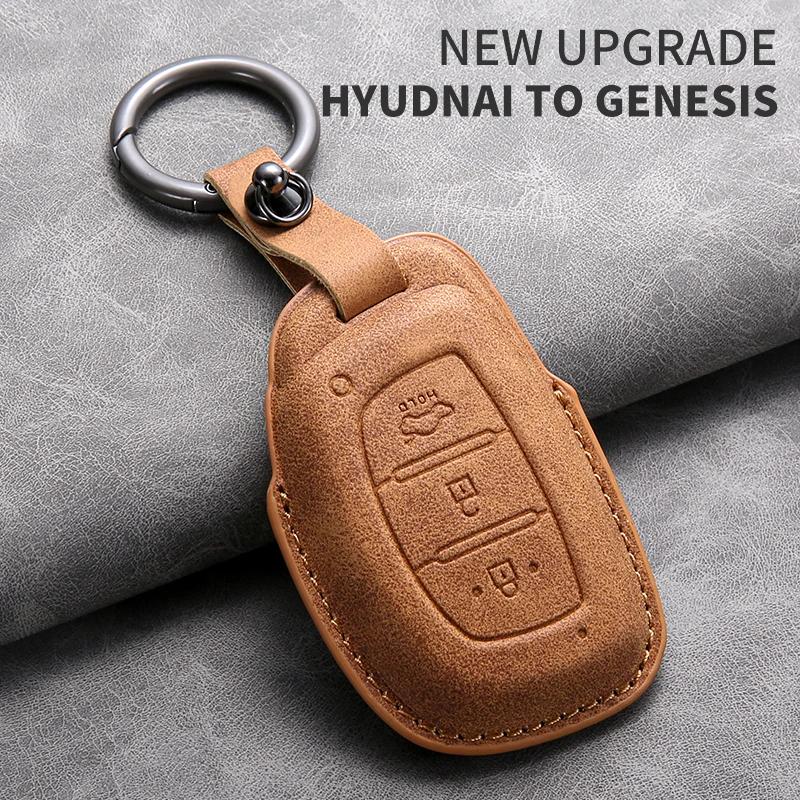 Leather Car Key Case Cover Holder Keychain Protector Shell for Hyundai Ix35 Ix45 Ix25 I10 I20 I30 HB20 Sonata Verna Solaris