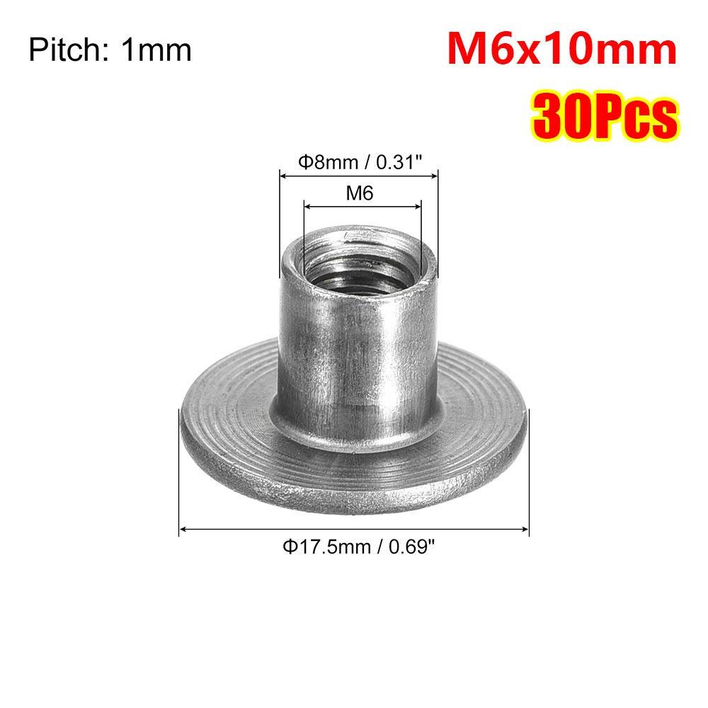 30Pcs Round Base Tee Nut M6 M8 Mounting Hardware Fastener  for Furniture Sheet Metal Woodworking
