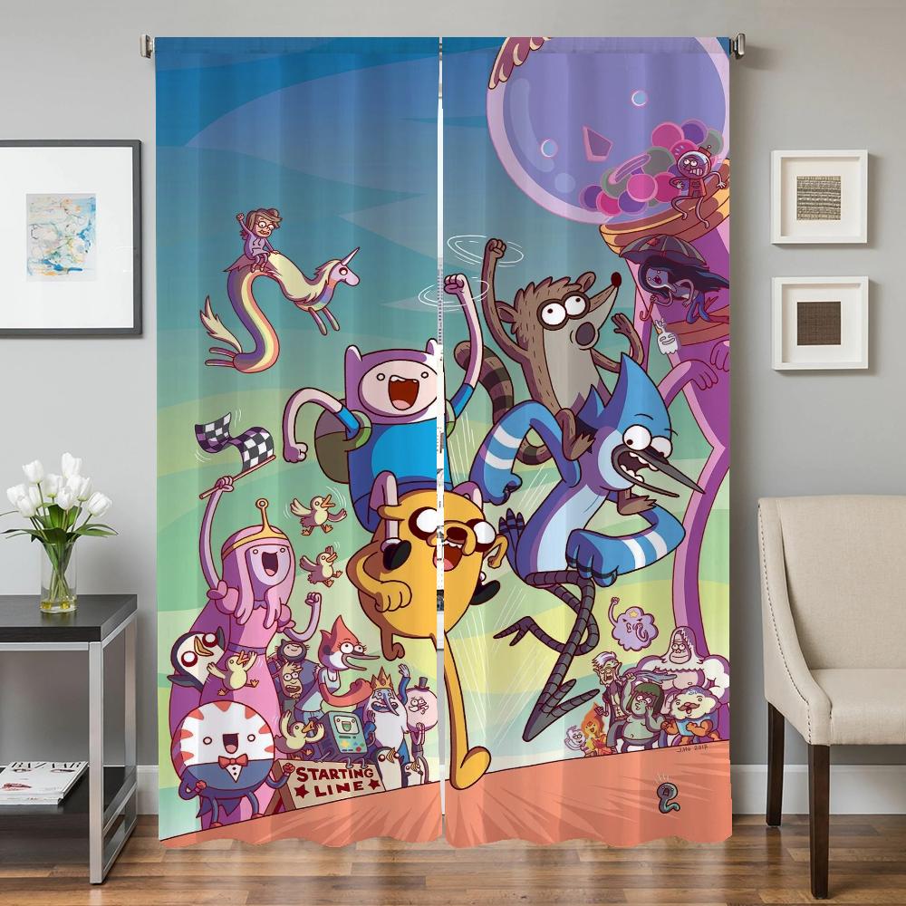 Zasłony Okienne Kuchenne do Salonu 2 Sztuki Zasłony Zaciemniające Zasłona na Drzwi A-adventure Time Przegroda Dekoracja Sypialni
