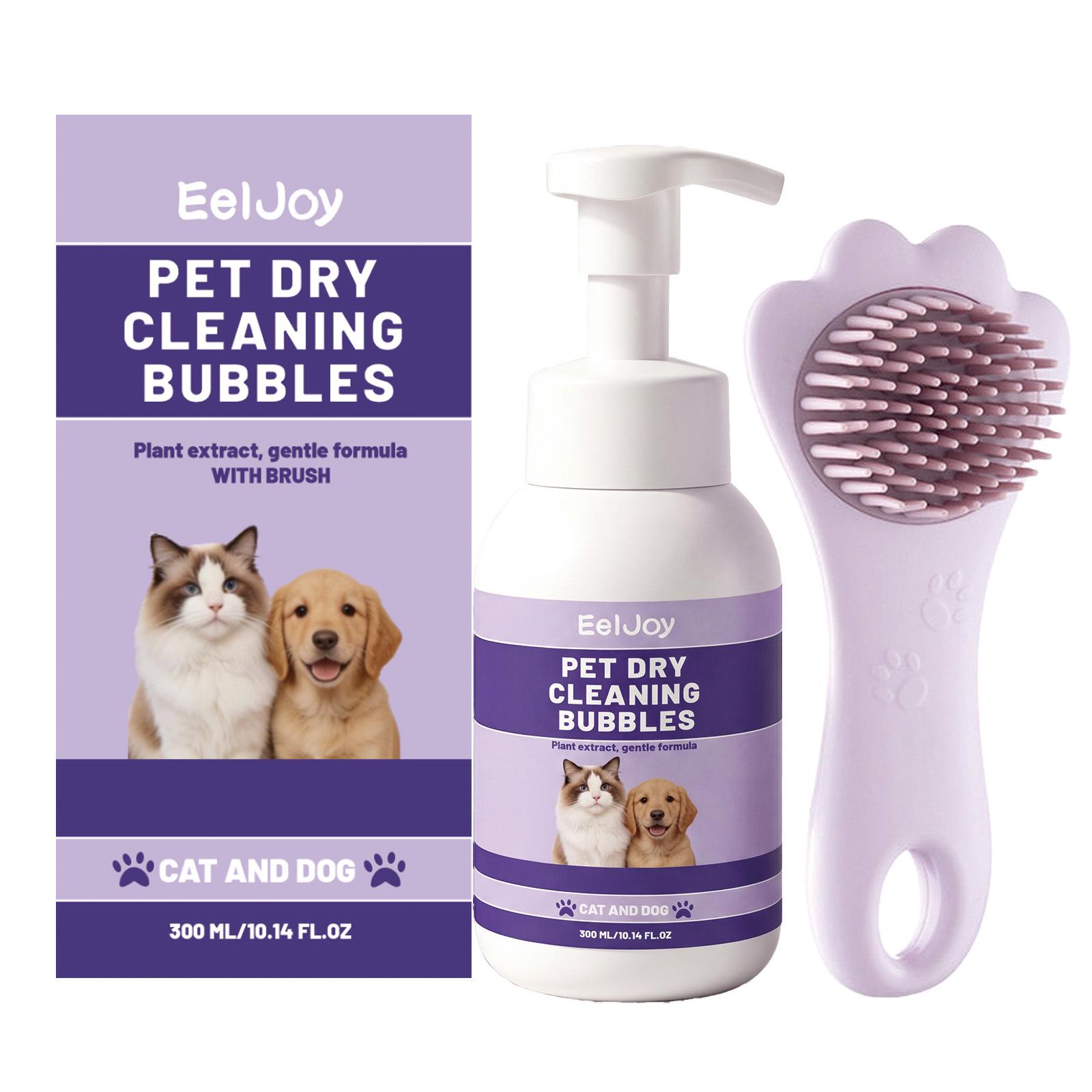 EELJOY No-Rinse Pet Shampoo with Brush for Cats & Dogs - Odor-Free, Fur-Smoothing, Fresh Scent, Quick Drying 300ml + Bath Brush x1