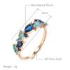 New  Rose Gold Color Ring For Women Luxury Blue Natural Zircon Leaf Ethnic Wedding Jewelry Daily Party Accessories
