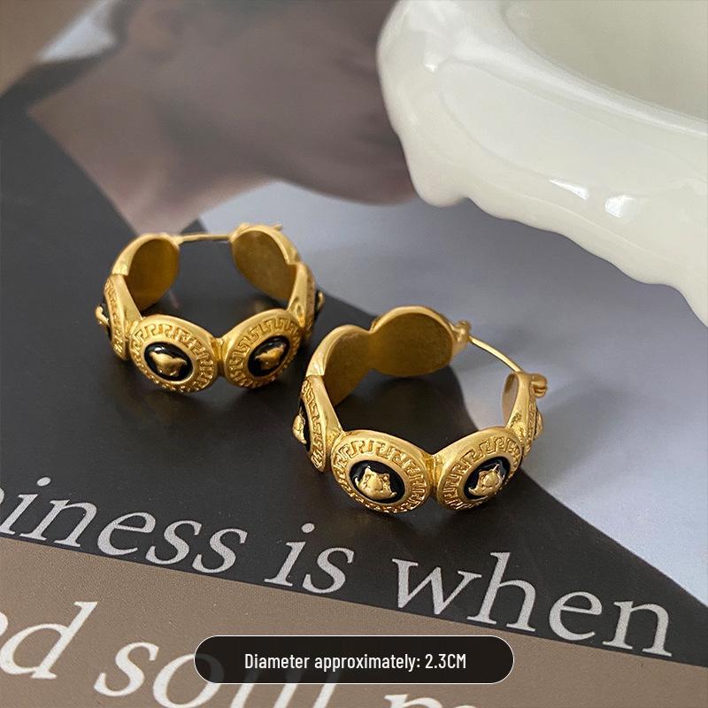 Real Gold-Plated Silver Needle Heart-Shaped Freshwater Pearl Earrings, Vintage Chinese Style