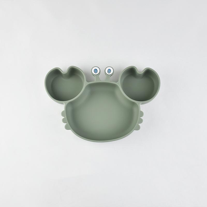 Baby Safe Silicone Dining Plate Suction Cartoon Children Dishes Feeding Toddler Training Tableware Kids Cartoon Crab 3-Grid Tray