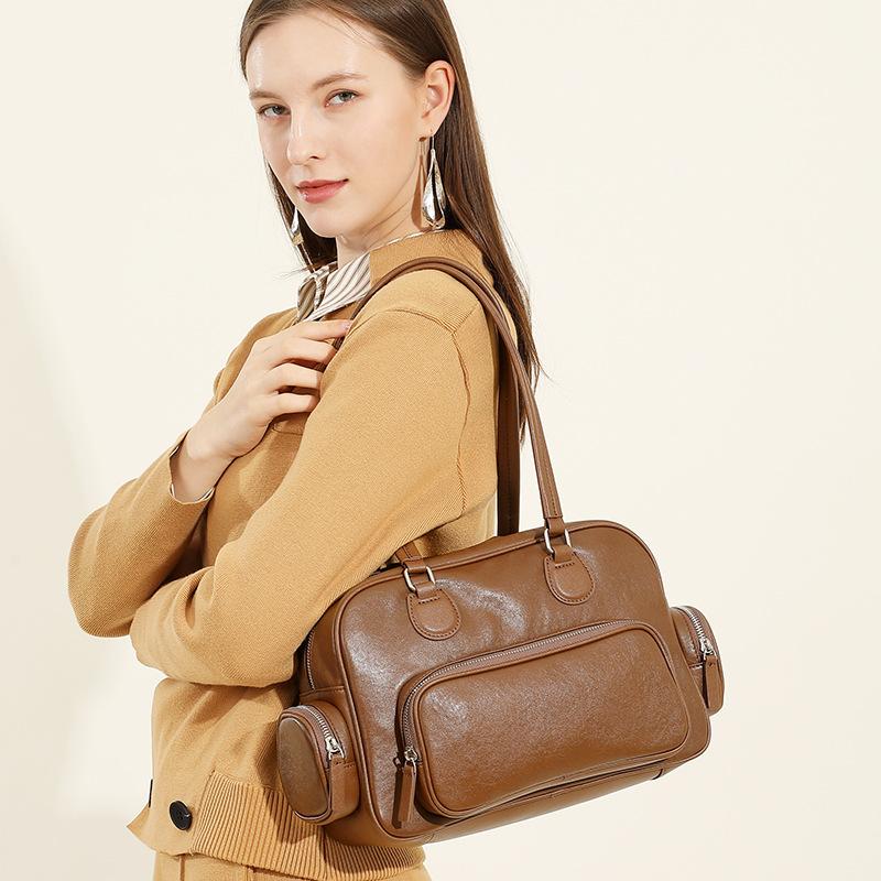 Vintage Einfarbige Tragbare Bowlingtasche Damen Frühling/Sommer Pendler Nischen-Design Unterarm Schultertasche