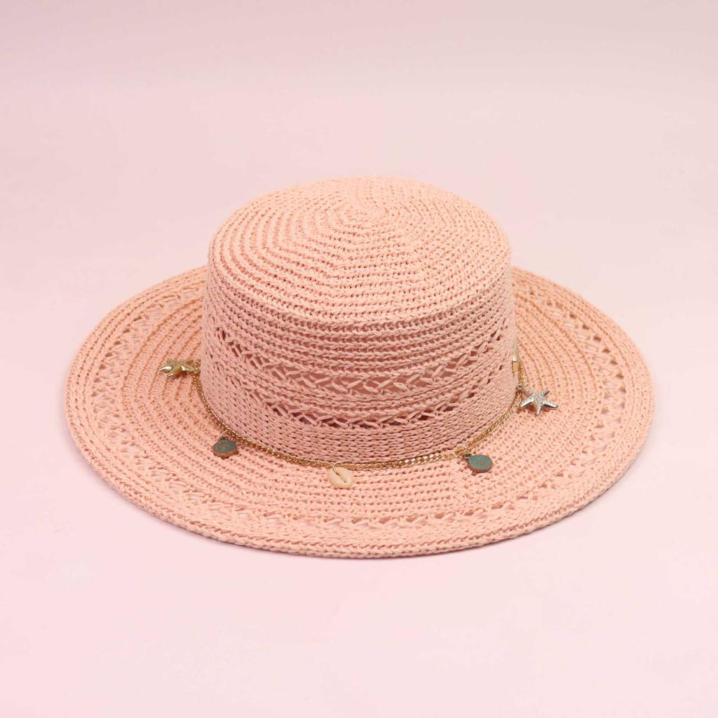 New straw hat hand-woven hollow flat-top straw hat women's summer vacation sunshade sunscreen hat