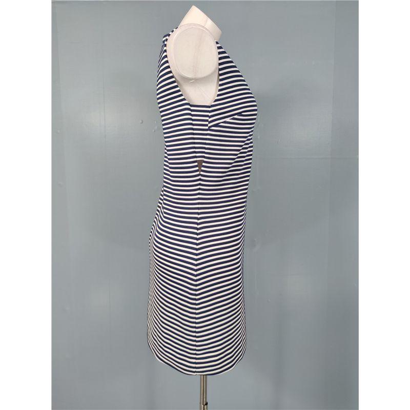 Foreign Trade Li's Stripe Slimming Shoulder Strap Square Collar Sexy Small Leak Chest Summer Fashion Sleeveless Casual All-matching Dress