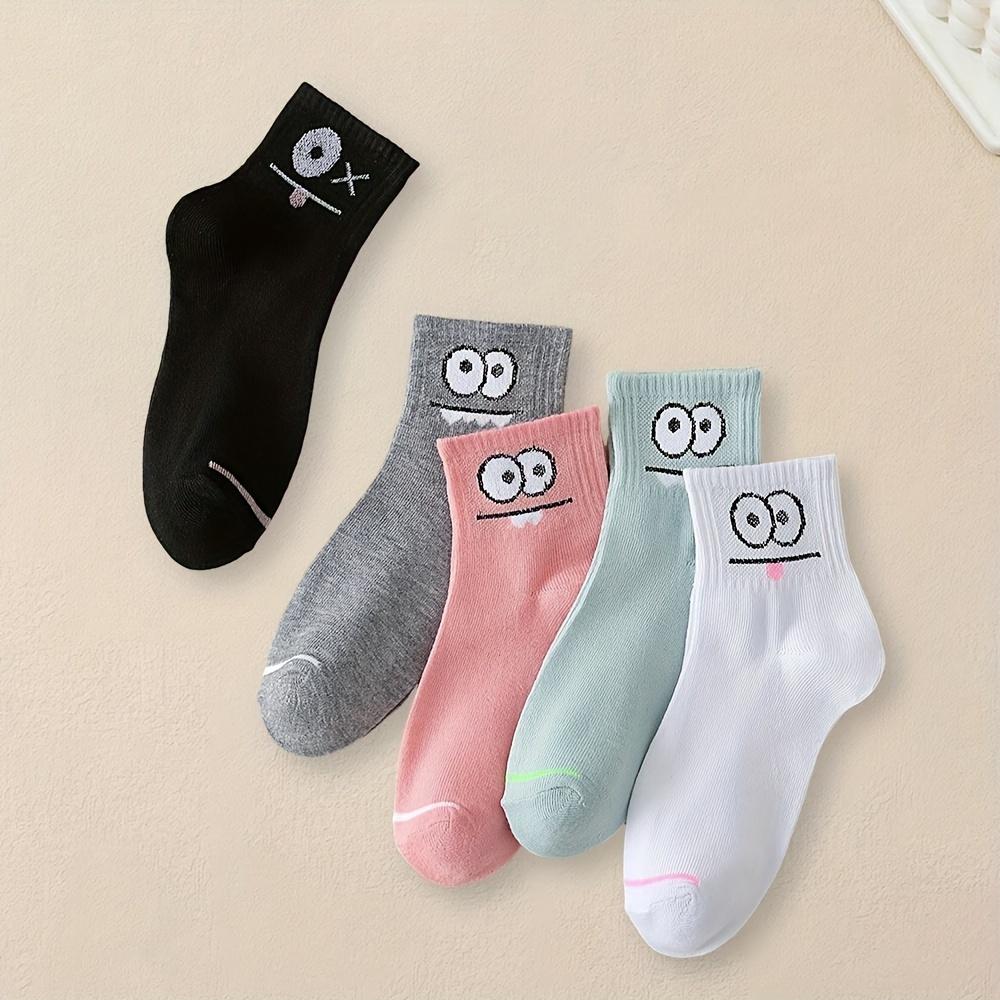 5 Pairs Women's Cartoon Emoji Ankle Socks Short Socks Casual Socks, Fun Wink Smile Surprise Face 5 Colors, Daily Wear