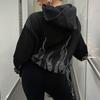 Autumn and winter Y2K trendy street flame hot stamping loose zipper hooded sweatshirt for men and women