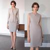 Light Gray Collarless Suit Dress Set - Slimming & Figure-Flattering Formal Workwear for Women