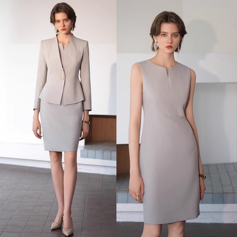 

Women s Petite Professional Two-Piece Set: Light Color Suit Jacket & Dress S