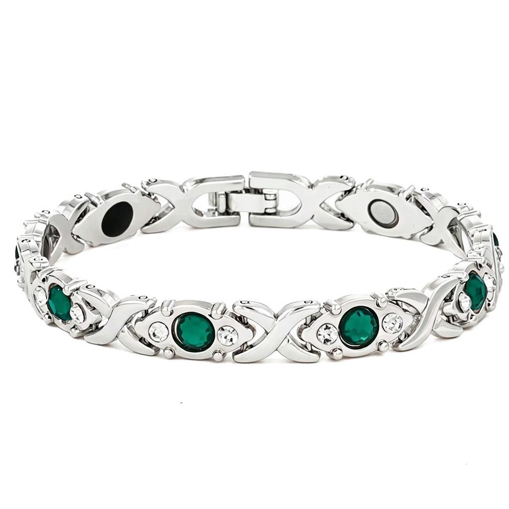 Eco-friendly European & American Fashion Detachable Magnetic Stone Bracelet with Diamond Inlays; Adjustable Women's Alloy Bangle.