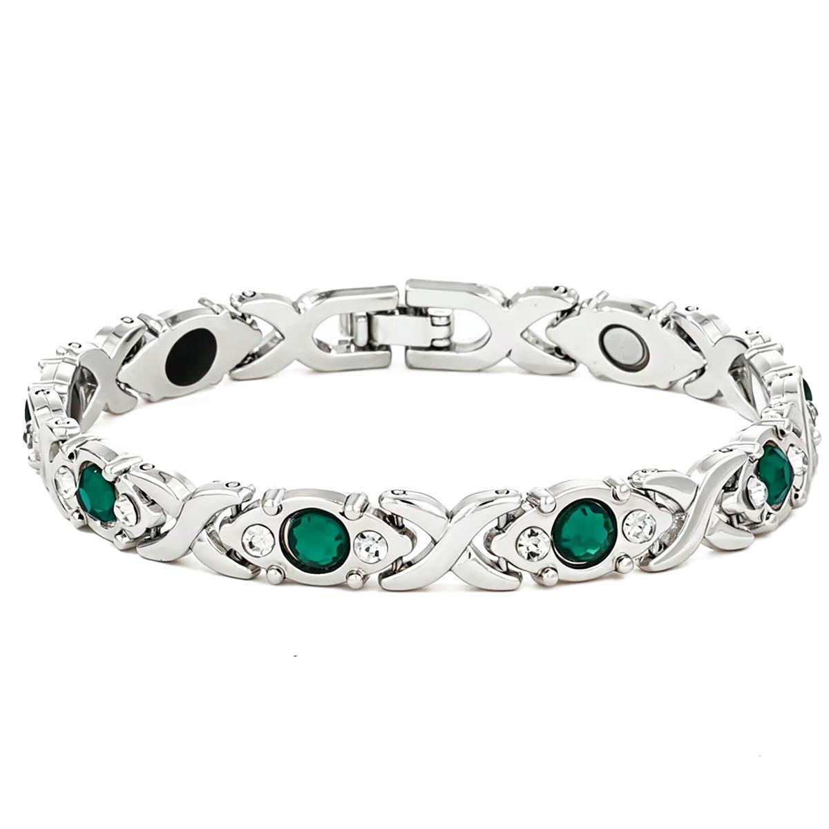 

European & American Fashion Rhinestone Magnetic Cross Bracelet - Detachable Metal Bangle for Women