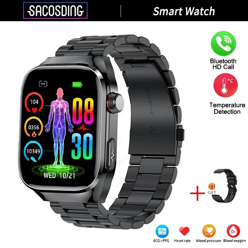 SACOSDING Smartwatch ECG+PPG Połączenie Bluetooth 2,04” HD Tętno Tlen we Krwi Ciśnienie Krwi Temperatura Ciała Sport Fitness Smartwatch