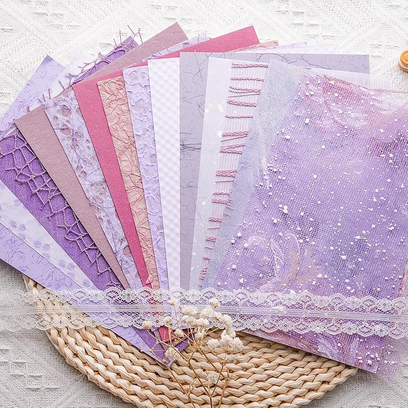 15Pcs Handmade Scrapbook Art Paper Craft Textured Paper Colorful A5 sheet Mesh Special Paper Mix for Scrapbooking Junk Journal Journaling Supplies