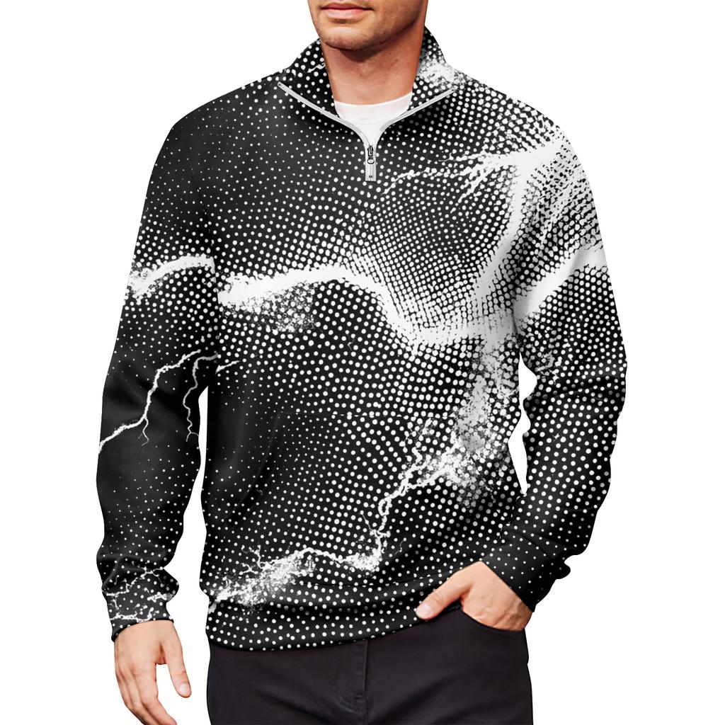 Men's Loose Casual 1/4 Zip Sweatshirt Fashion Printed Long Sleeve Top With Pockets