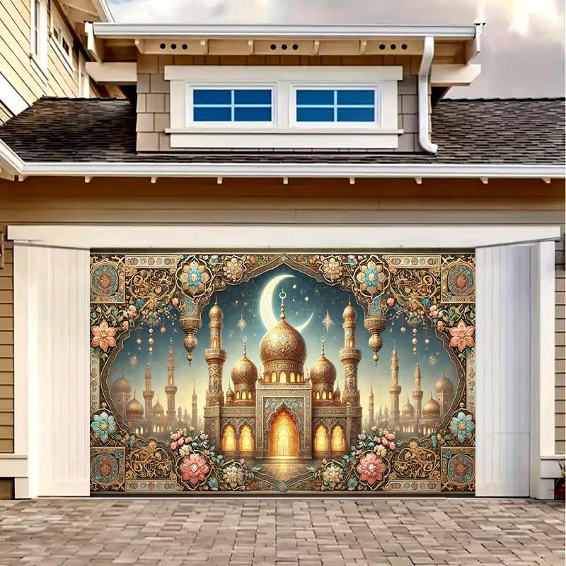 2D Ramadan Kareem Mosque Crescent Moon Garage Banner 47.2x31.5inch/120*80cm