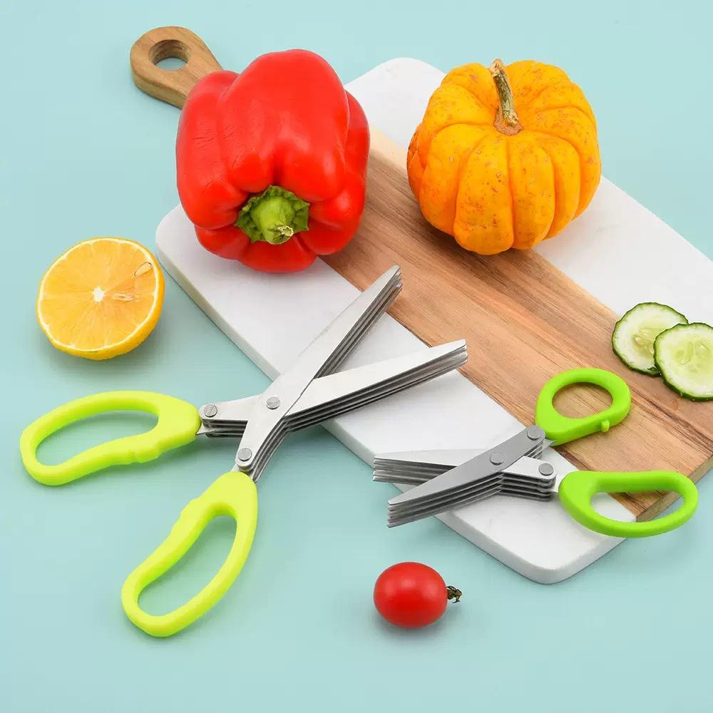 Multi-functional multi-layer stainless steel kitchen scissors, green onion chopper, herb and spice cooking tool scissors