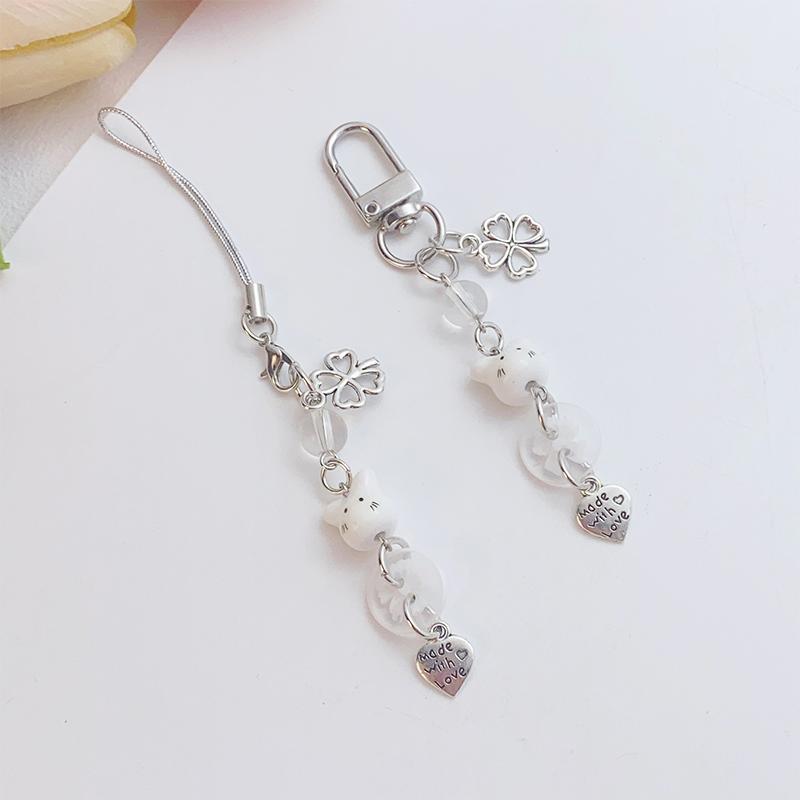 Lucky Cute Ceramic Rabbit Phone Chain Keychain Cartoon Clover Bag Car Key Chain Pendant Gift Cute Bag Keyring