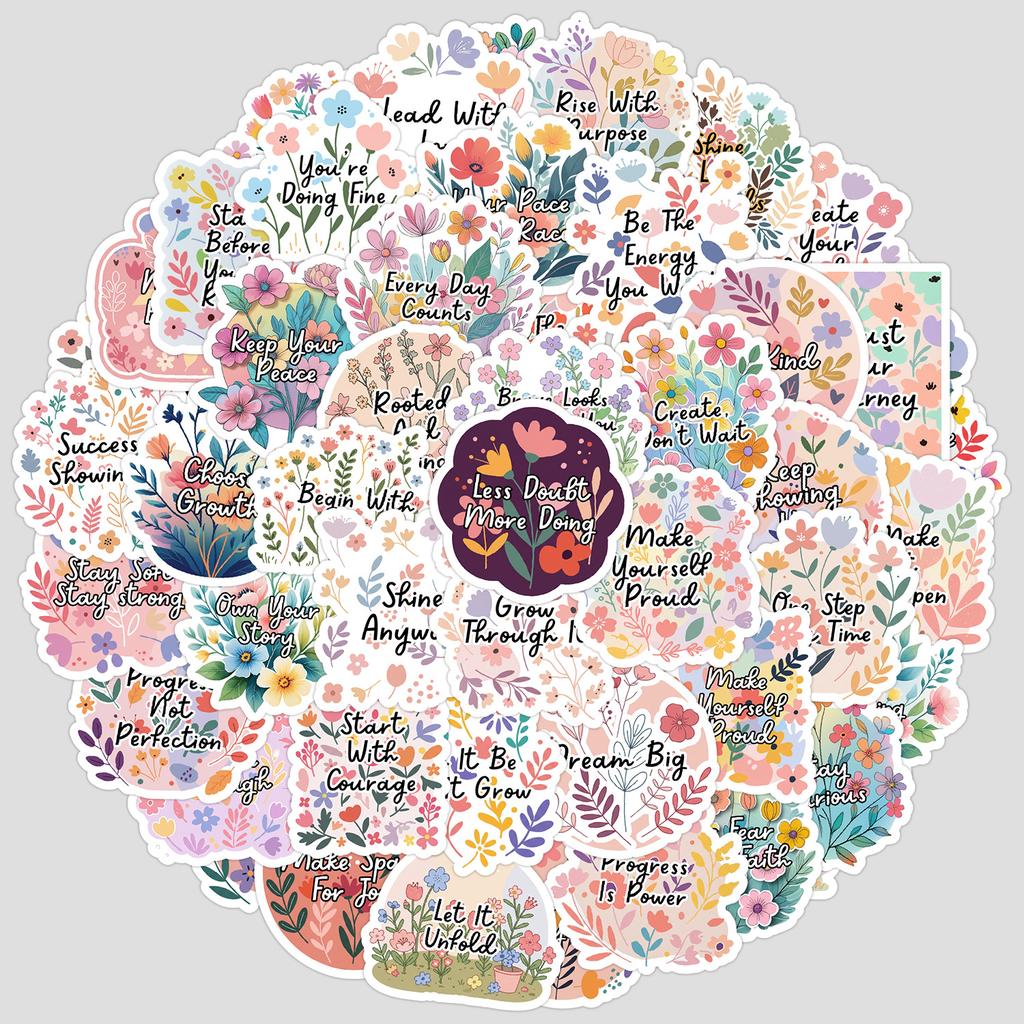 50 Flower Motivational Phrases Graffiti Stickers Water Cup Suitcase Skateboard Mobile Phone Computer Waterproof Decorative Stickers