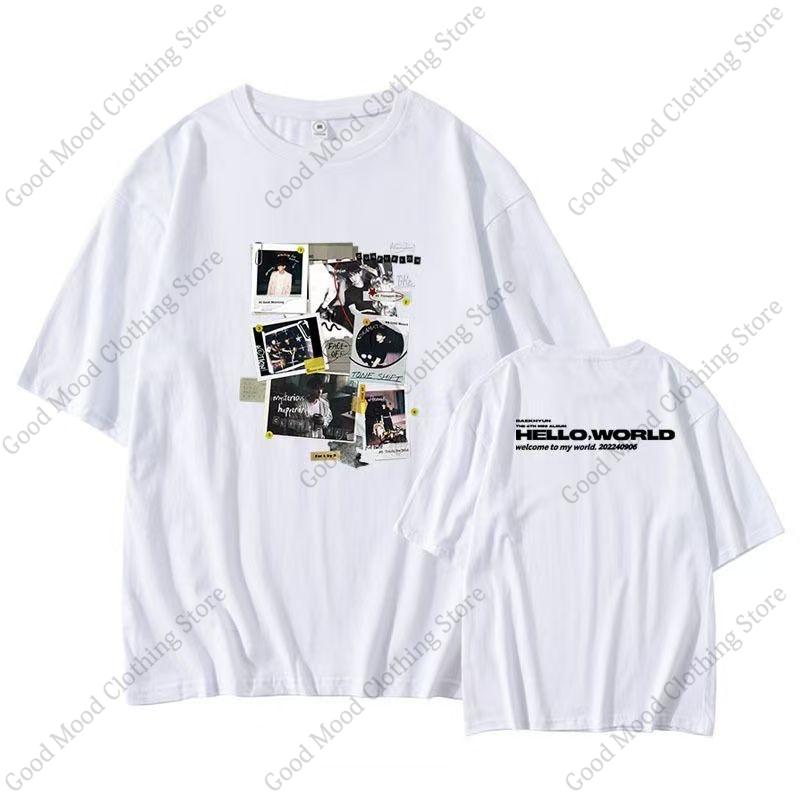 

BAEK HYUN Hello World T Shirt Kpop Fashion Print Cotton Short Sleeve Tee Unisex Women High Quality Loose Tshirt Korean Trend Tops S
