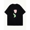 Oversized T Shirt Dress Black Rose Flower Print Casual Streetwear For Women