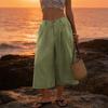Women’s Casual Loose Fit Cropped Pants with Pockets Relaxed Mid Waist Wide Leg Seven Quarter Length Trousers for Everyday Wear