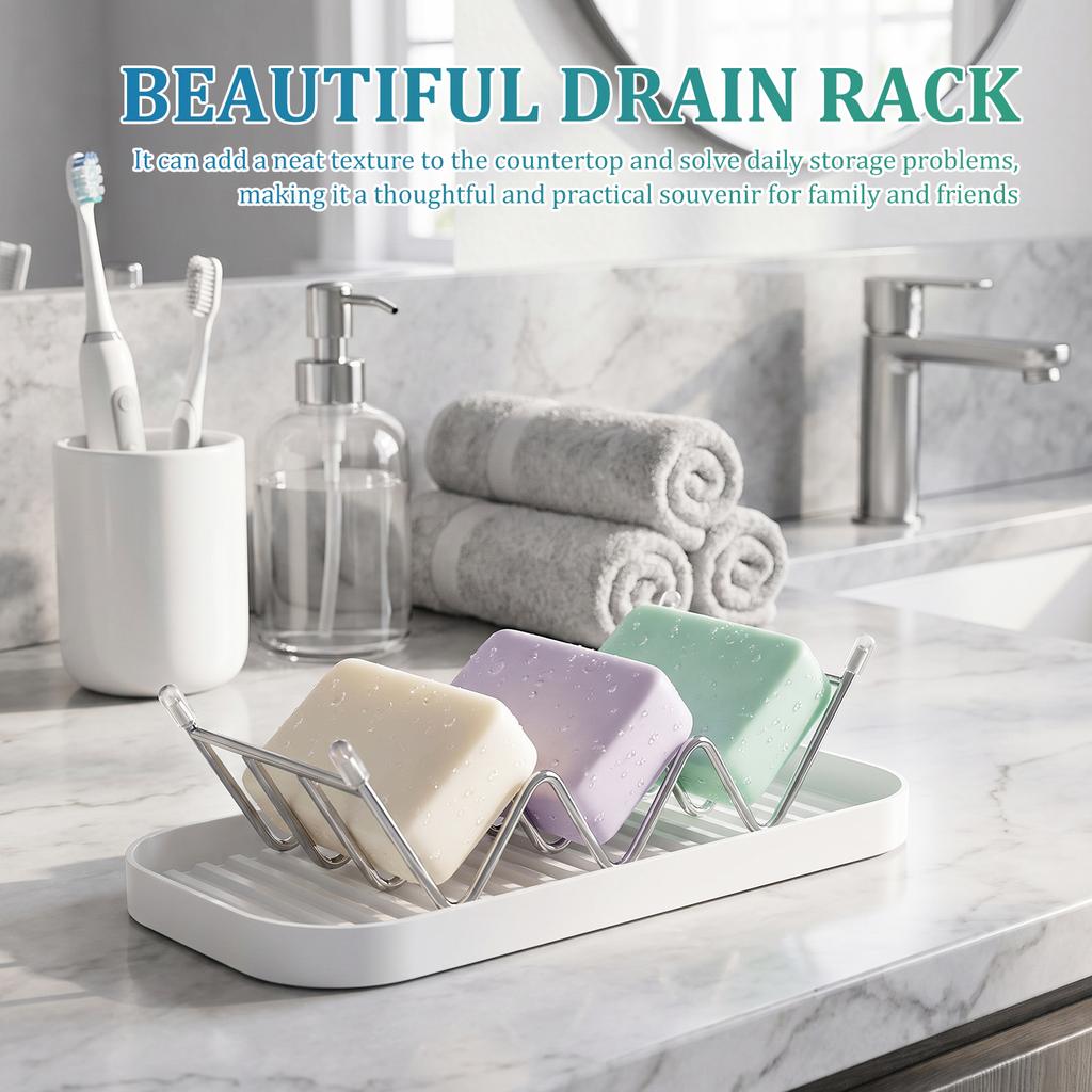 2Pcs New Self Draining Soap Dish Stainless Steel Soap Bar Organizer with Drip Tray Kitchen Drain Storage Rack Bathroom Accessory