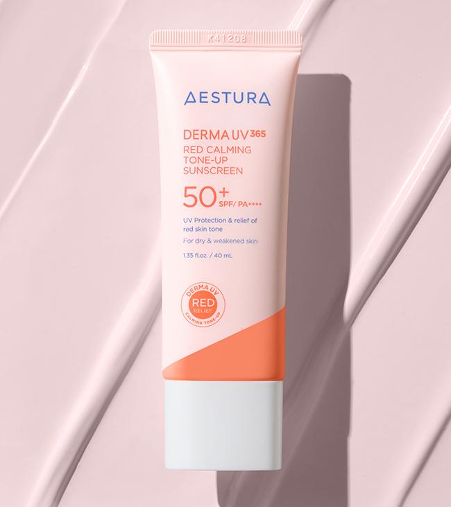 AESTURA DermaUV365 Red Calming Tone-Up Sunscreen 40ml + 20ml | Brightening + Soothing | SPF50+