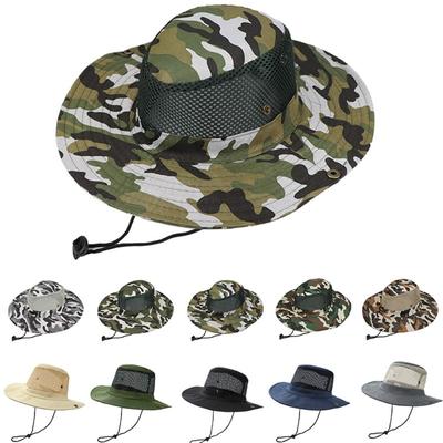 Outdoor Atmungsaktives Mesh Camouflage Bucket Hat Sonnenschutz Jagd Angeln Wandermütze Militär Panama Sommermütze Armeehüte