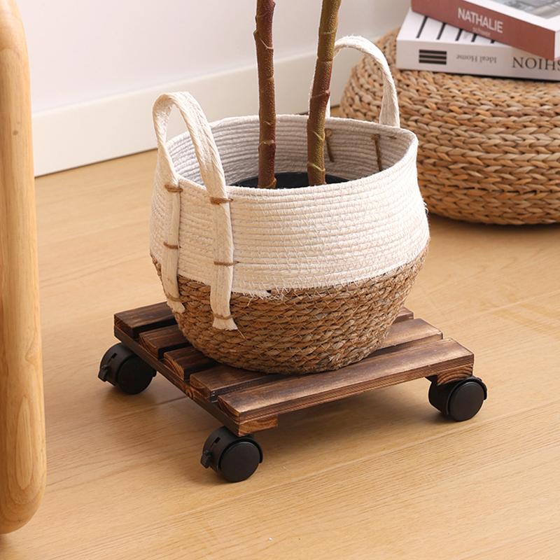 1PC Wooden Heavy-Duty Planter Tray Base Movable Square/Round for Indoor/Outdoor Dolly Rollers Cart Plant Rolling Cart