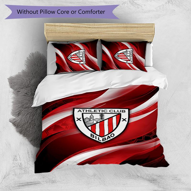 Athletic Bilbao Football Printed 3 Pieces Bedding Set, Comfortable Skin Friendly Bedroom Duvet Cover Set