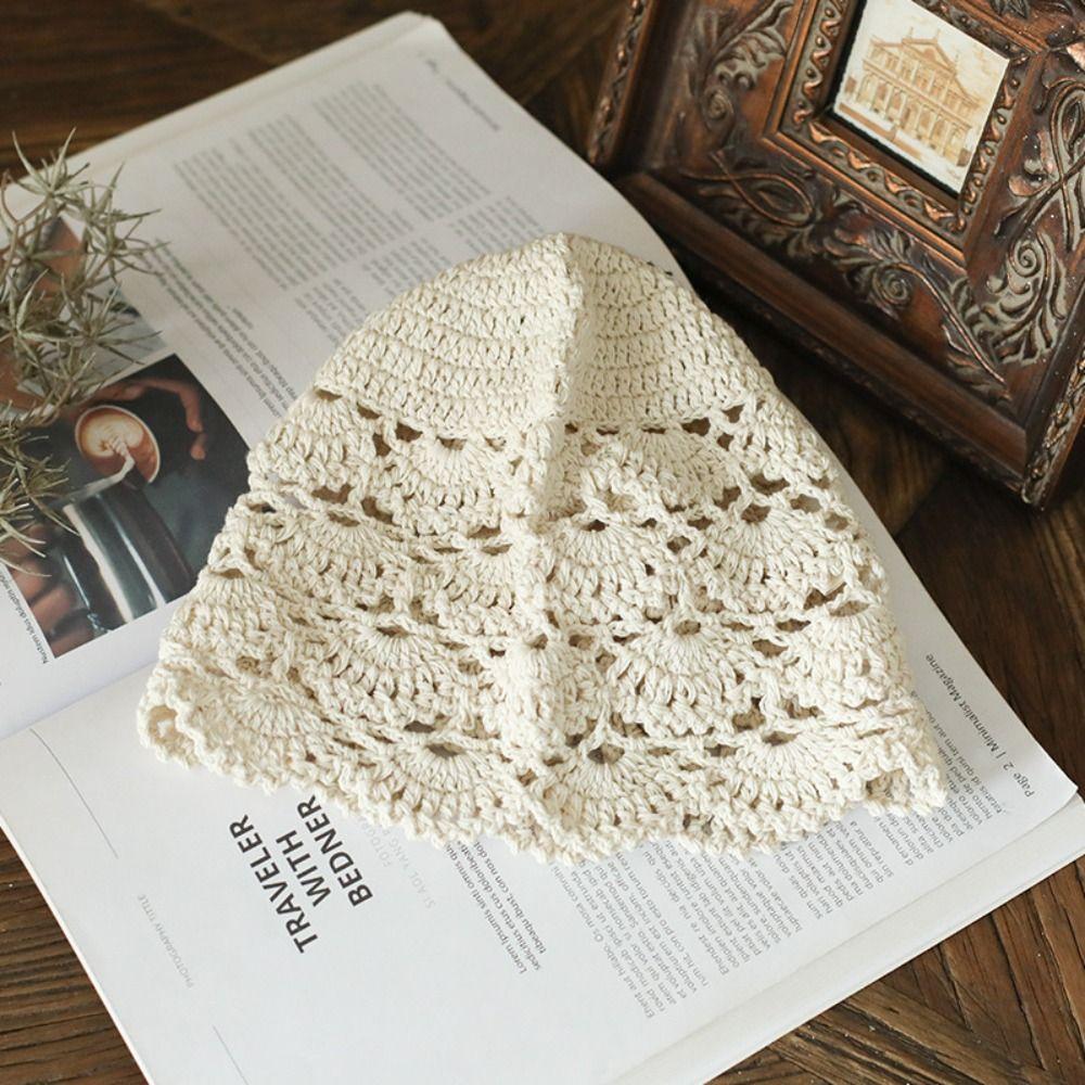 

Casual Handmade Flower Crochet Hat Handmade Melon Leather Mesh Cap Female белый