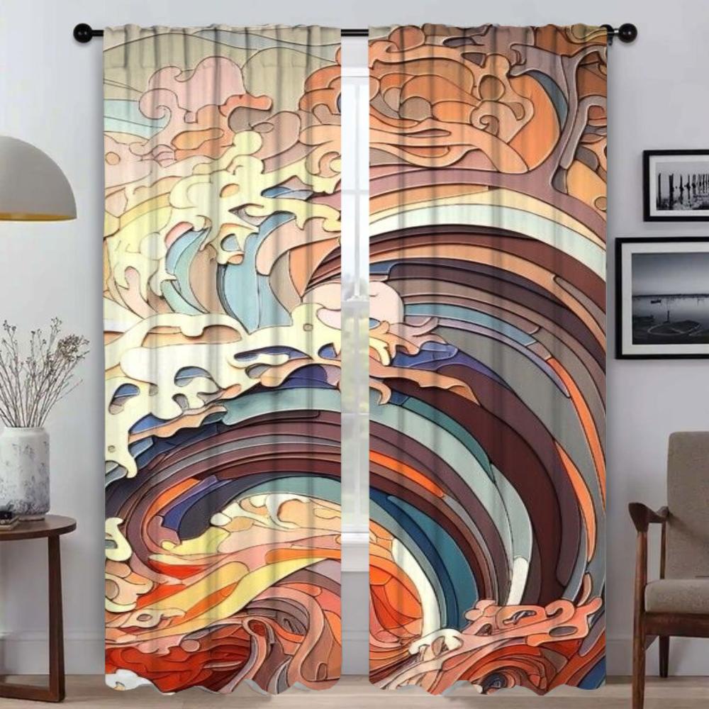 

Волнистые затемняющие шторы 2 шт., занавески для интерьера гостиной, шторы для штор, украшения на Хэллоуин, тюль для спальни W60xH90cmx2pcs-CL