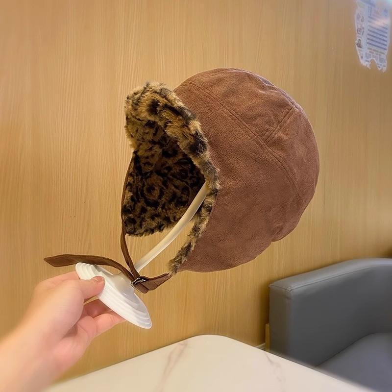 

Leopard Print Doublesided Leifeng Hat For Winter Warmth And Windproof Protection For Women кавовий
