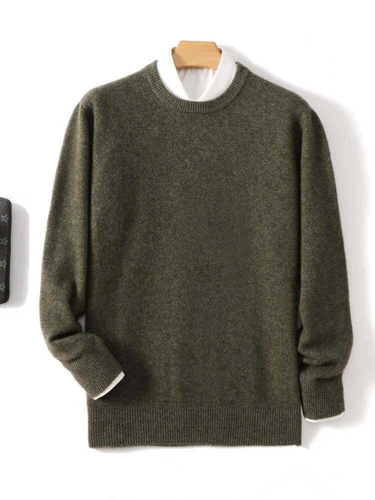 Seamless Seven-Needle Thickened Cashmere Sweater Light Business Crew Neck Cashmere Knitted Sweater Men'S Simple Large Size