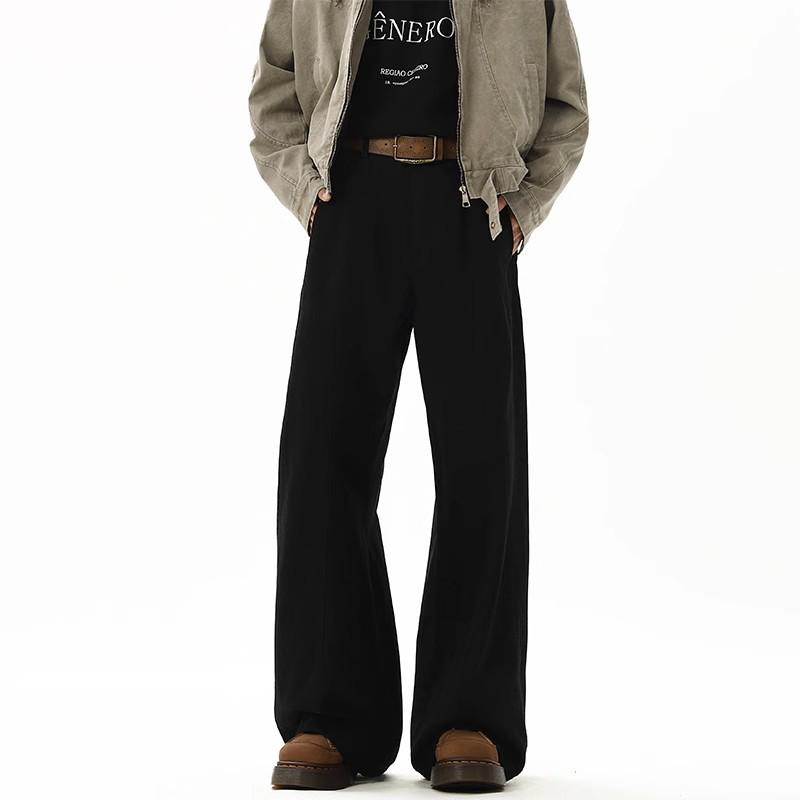 Men's Retro Wide Leg Cargo Pants - American Style, Brown, Loose Fit, for Spring, Autumn, and Winter.