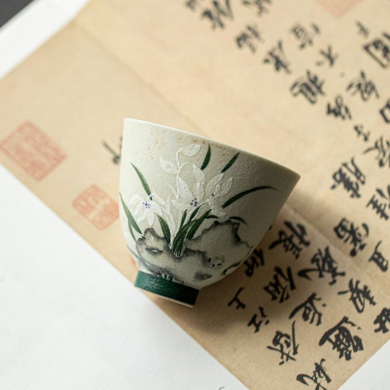 Antique hand-painted orchid ceramic tea cup, Kung Fu tea set, household tea cup, single cup tea cup