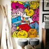 Mr. Men Little Miss Custom Name Wall Tapestry Aesthetic Wall Hanging Printed Fabric Blanket Decorative Tapestries for Bedroom Living Room Home Decor
