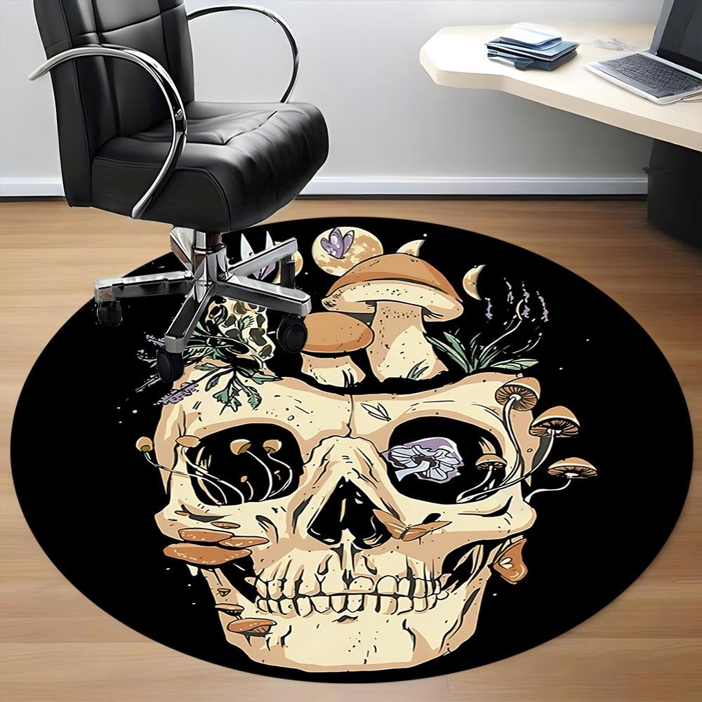 1pc Mushroom Skull Office Round Area Rug, Under Office Chairs Bedroom Living Room Home Decor, Room Deco