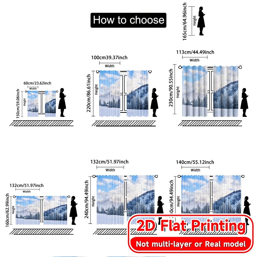2pcs, 2D FLAT PRINTING Curtains (Without Rod) Snowy Panorama Popular Curtains&Drapes Festival Versatile Fabric Curtains Home