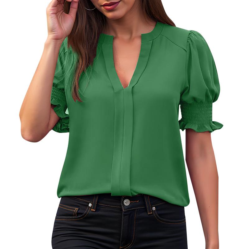 

ZANZEA Женская летняя повседневная блузка с V-образным вырезом и коротким рукавом 5XL зелёный