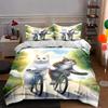 Cycling Cats Illustration. Bedding Duvet Cover Sets Duvet Covers Pillowcases Gifts (1 * Duvet Cover 2 * Pillowcases, Without Duvet Insert)