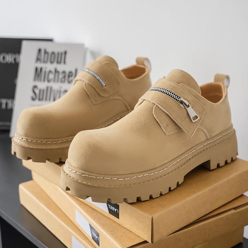 

Men s 2025 Round Toe Velcro Leather Shoes - Fashionable Outdoor Corduroy Style 43 хаки