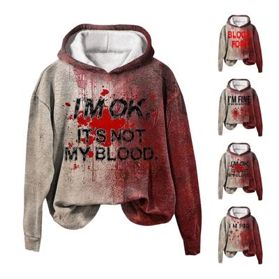 Männer Herbst Winter Halloween Hoodie Blutfleck Druck Elastische Manschette Retro 3D Brief Muster