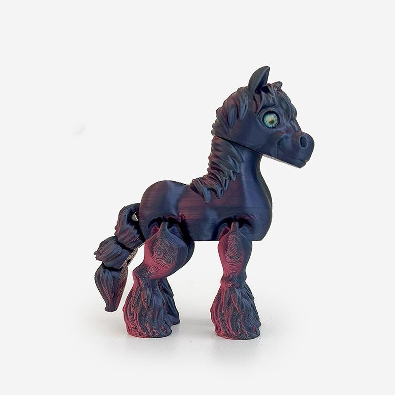 

S-1Pc 3D Printed Toy Rainbow Horse Simulated Statue Cute Zodiac Horse Joint Tail Movable Figurine Office Decor New Year Gift