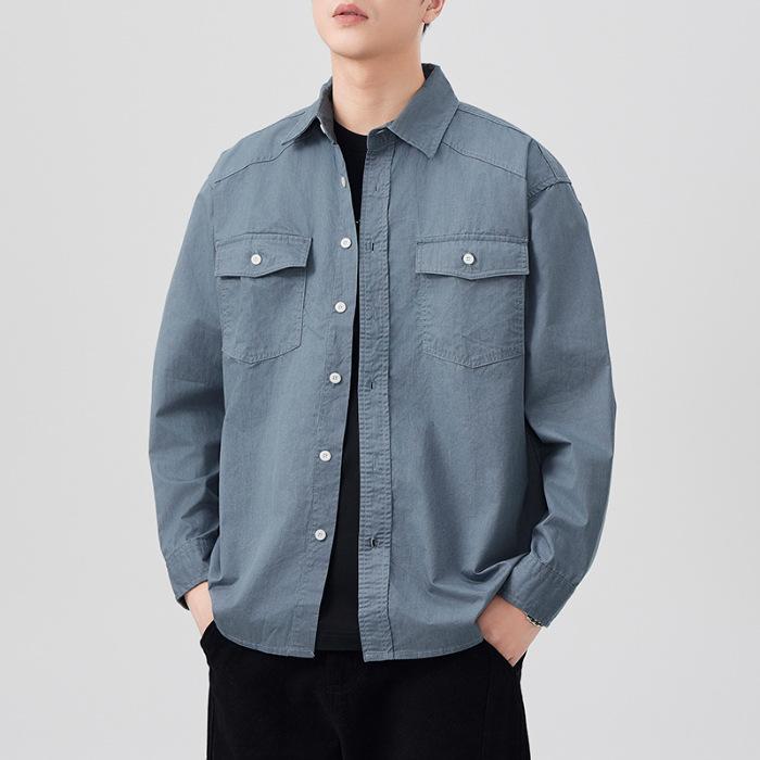 

Spring New Japanese Retro Men s Long-sleeved Shirt Work Jacket Loose American Shirt M синій