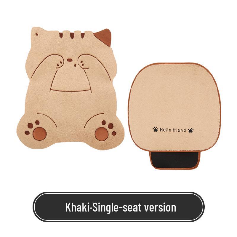 Universal Shy Cat Plush Winter Car Seat Cushion - Non-Shedding, Cartoon Design for Five Seats