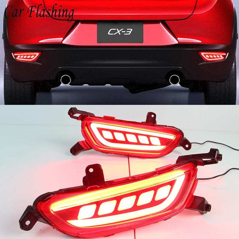 Car Flashing 1Set Reflector For Mazda CX-3 CX3 2015 2016 2017 2018 2019 2020 Car LED Rear Fog Lamp Brake Light Turn Signal Light